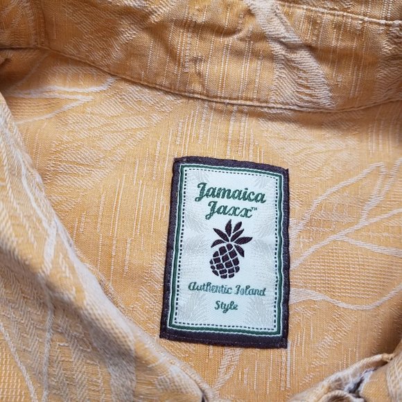 Jamaica Jaxx Shirt Mens Large Orange Hawaiian Button Up Short‎ Sleeve 100% Silk - Picture 6 of 9